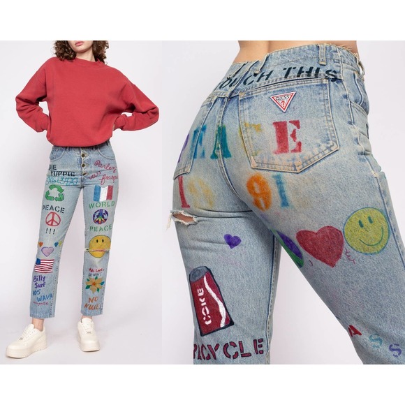 90s Guess Hand Painted Graffiti Jeans‎ - Small, 26"